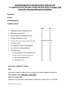 Administrative search file checklist - CUNY Graduate Center - gc cuny