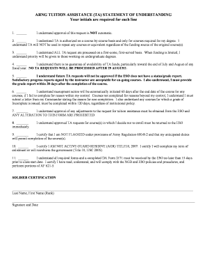 ARNG Tuition Assistance Statement of Understanding