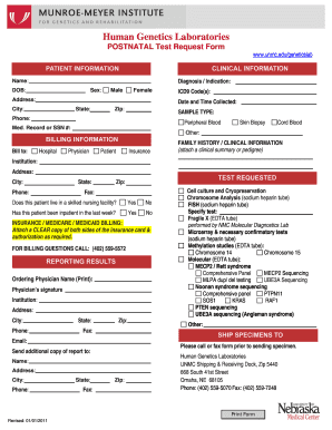 Postnatal Test Request Form