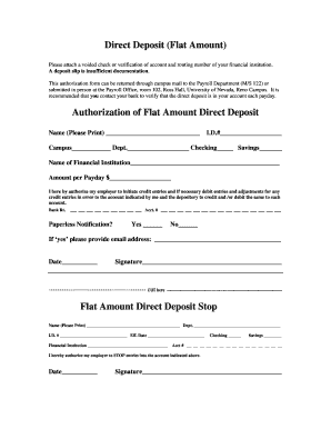 University of Nevada Direct Deposit Authorization
