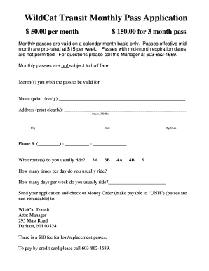 Application for Monthly Pass (.pdf). - unh