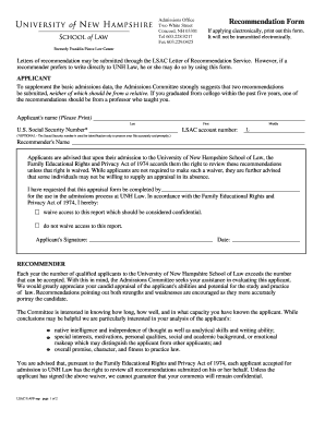 UNH Law Admissions Recommendation Form
