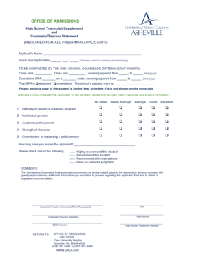 High School Transcript Supplement and Counselor/Teacher Statement