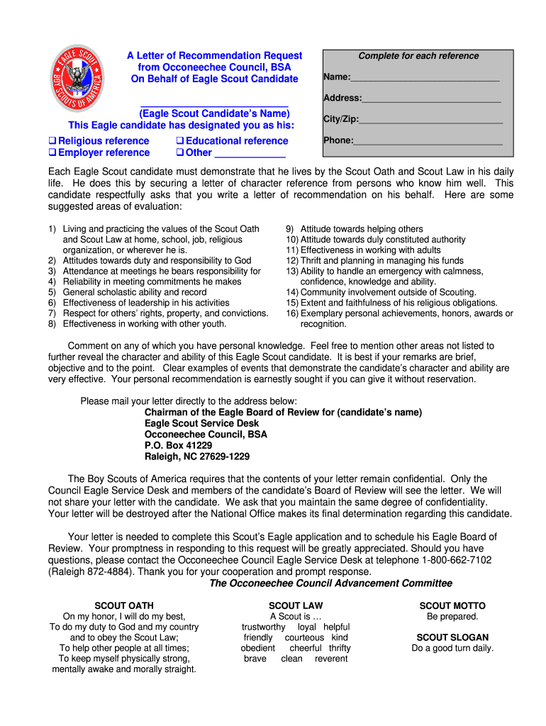 Eagle Scout Letter Of Recommendation Sample From Parents - Fill In Letter Of Recommendation For Eagle Scout Template