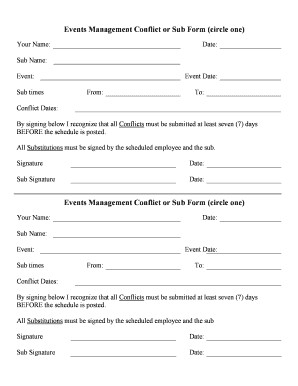 Events Management Conflict or Sub Form (circle one) Events ... - unc