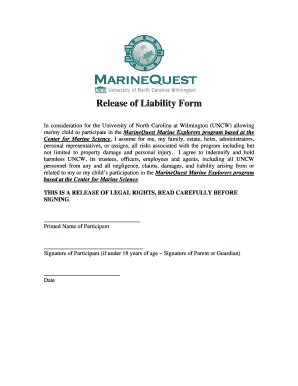 Release of Liability Form - University of North Carolina Wilmington - uncw