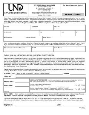 University of North Dakota Employment Application