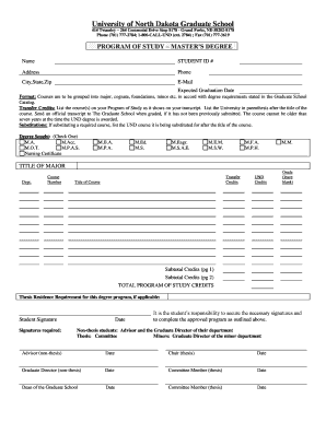 University of North Dakota Master's Program of Study