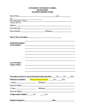 Professional report template - incident report template for recreation form
