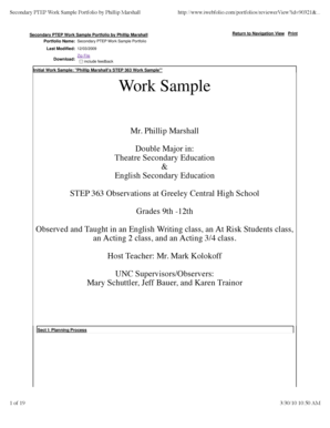 Pdf portfolio examples - Secondary PTEP Work Sample Portfolio by Phillip Marshall - unco