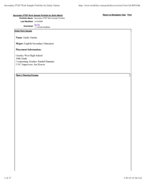 Student portfolio sample pdf - Secondary PTEP Work Sample Portfolio by Emily Martin - unco