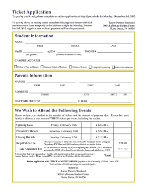 Junior Parents Weekend Ticket Application