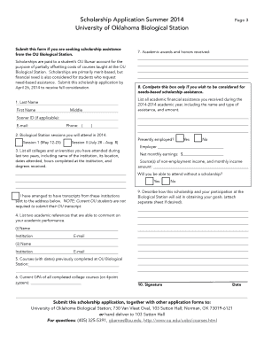 Fillable Online ou SCHOLARSHIP APPLICATION* UNIVERSITY OF OKLAHOMA ...