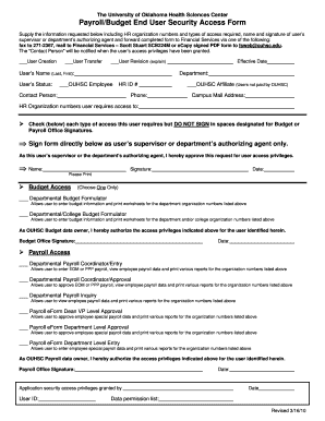 Payroll/Budget End User Security Form - University of Oklahoma ... - ouhsc