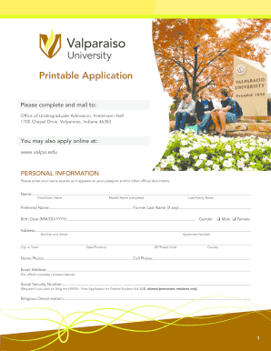 Valparaiso University Application Form