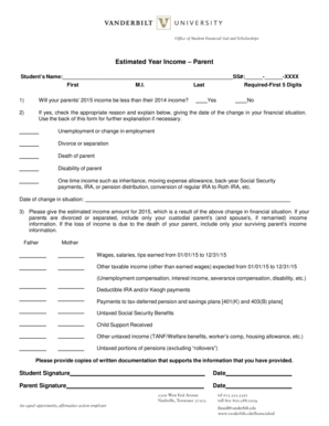Estimated Year Income Form