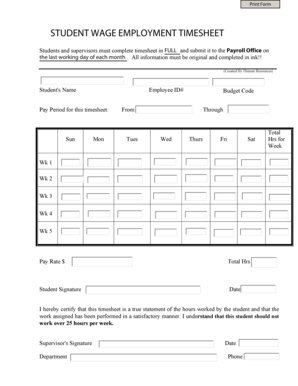 STUDENT WAGE EMPLOYMENT TIMESHEET - vsu