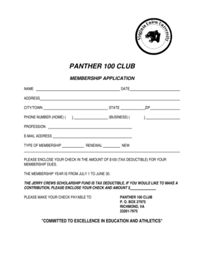 PANTHER 100 CLUB MEMBERSHIP APPLICATION