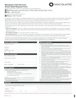 Macquarie Card Services Direct Debit Request Form