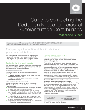 Macquarie Super Deduction Notice for Personal Superannuation Contributions