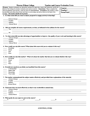 Warren Wilson College Teacher and Course Evaluation Form - warren-wilson