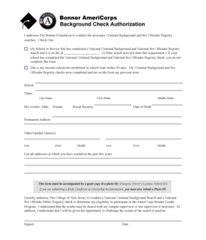 Bonner AmeriCorps Background Check Authorization