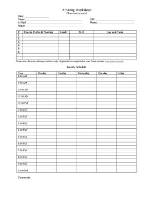 Advising Worksheet
