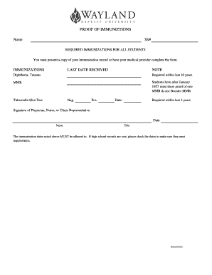 Proof of Immunizations Form
