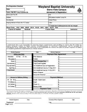 Wayland Baptist University Advisement & Registration Form