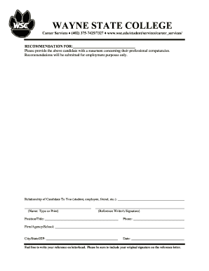 Letters of recommendation - wsc recommendation letter template form