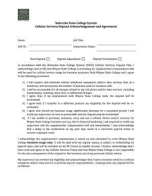 Stipend form template - NSCS Celluar Services Stipend Acknowledgement and Agreement - wsc