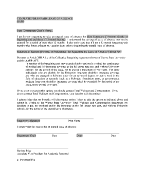 Tracking templates - leave of absence fill in template form