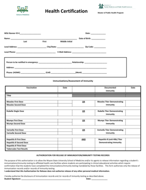 Health Certification Form