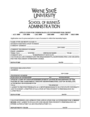 Undergraduate Internship Application for Credit