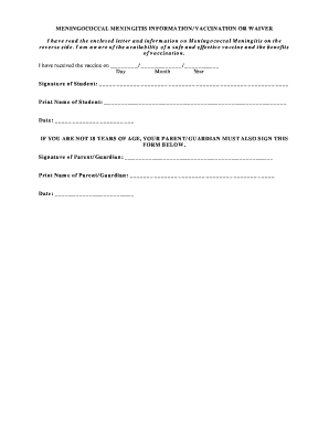 Meningococcal Meningitis Vaccination Waiver
