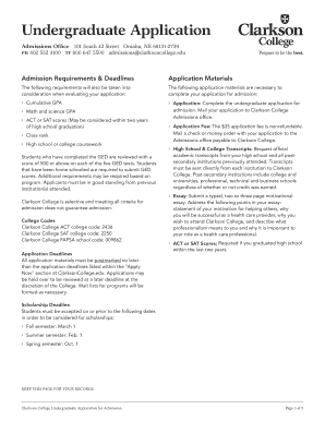 Clarkson College Undergraduate Application