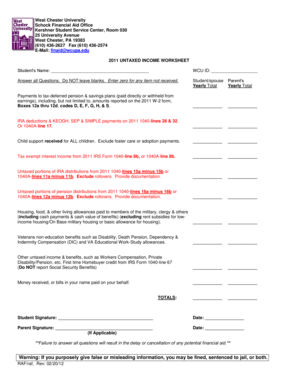2011 Untaxed Income Worksheet