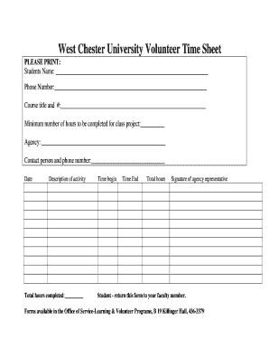 Community service timesheet - West Chester University Volunteer Time Sheet - wcupa