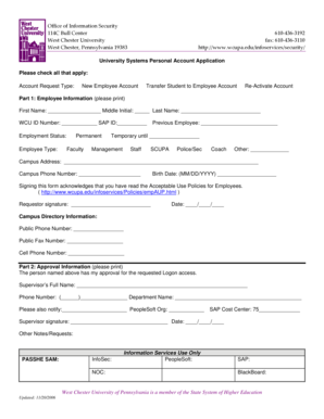 University Systems Personal Account Application