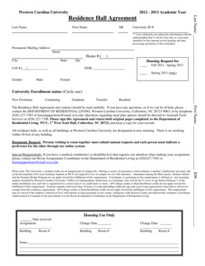 Western Carolina University Residence Hall Agreement
