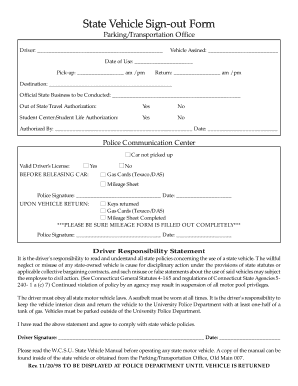 Vehicle log book template download - Vehicle Sign-Out Form - Western Connecticut State University - wcsu