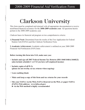 2008-2009 Financial Aid Verification Form