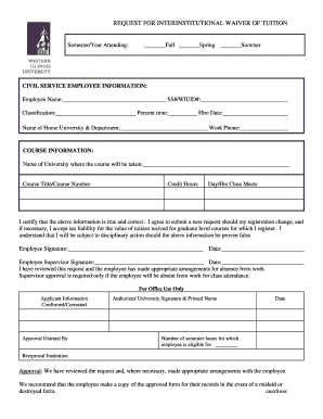 Request for Interinstitutional Waiver of Tuition