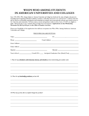 Who’s Who Among Students Application Form