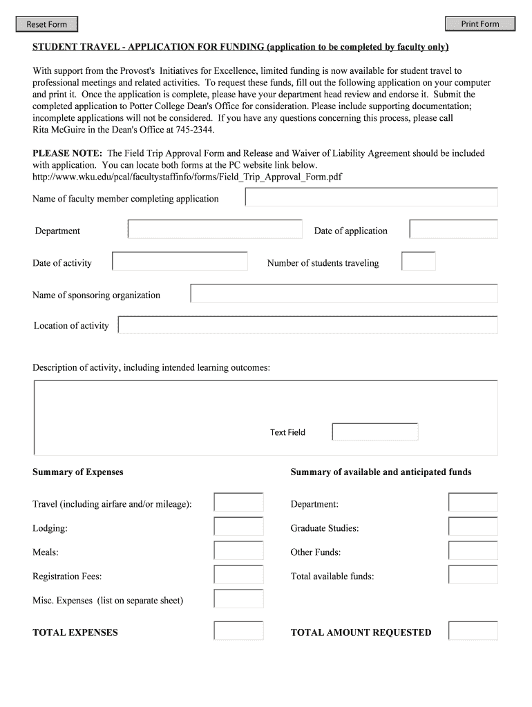 STUDENT TRAVEL - APPLICATION FOR FUNDING (application to Preview on Page 1