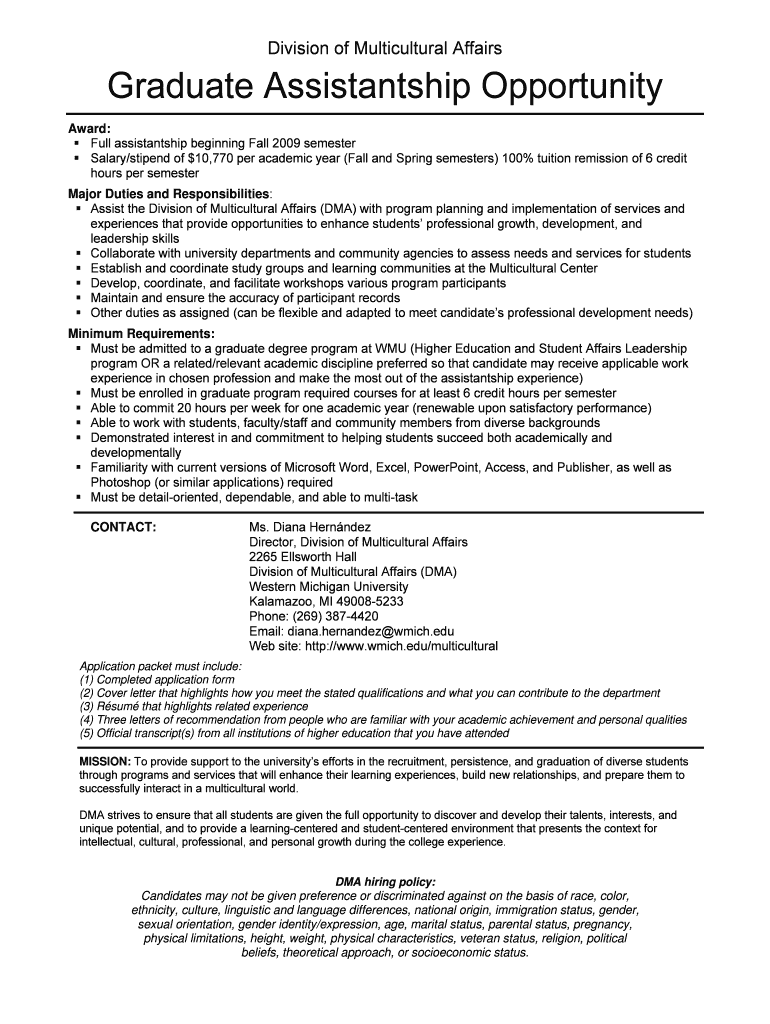 Fillable Online wmich DMA Graduate Assistant Job Description.docx