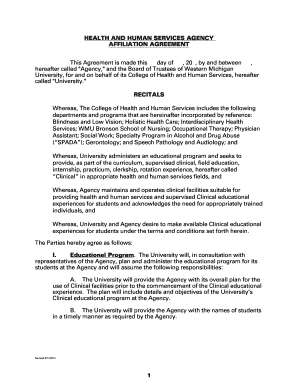 APPENDIX D.7 Western Michigan University Affiliation (Hold Harmless) Agreement.doc - wmich