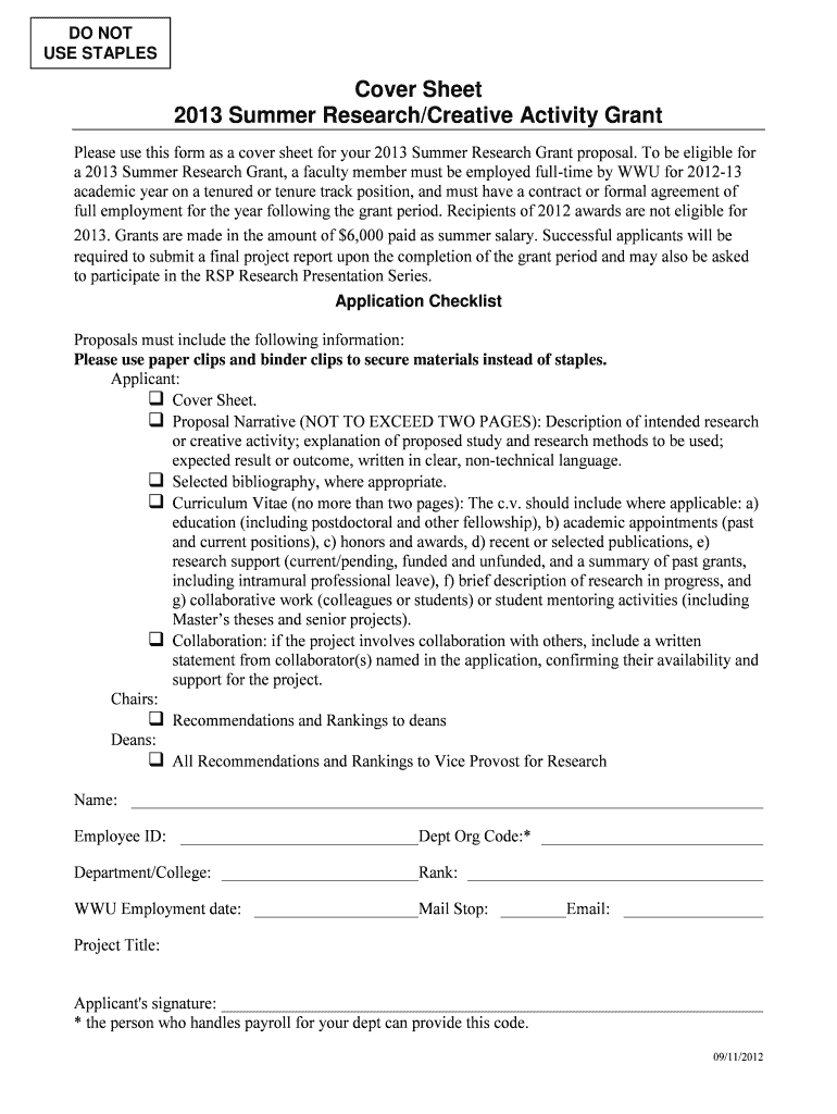 2013 Summer Research Creative Activity Grants Preview on Page 1