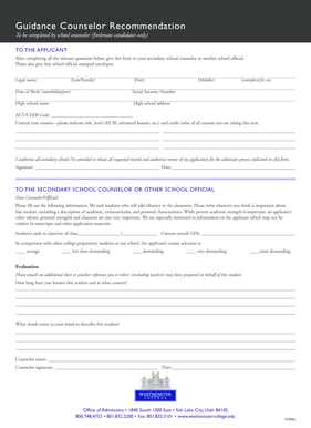 Guidance Counselor Recommendation Form