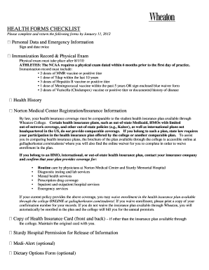 Health Forms Checklist